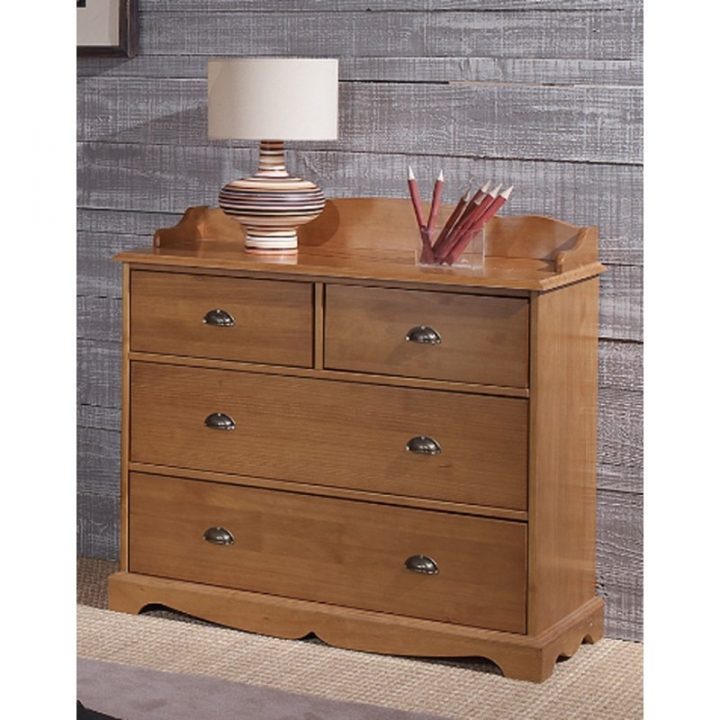 Commode 4 Tiroirs Pin Miel Avec Crédence – Beaux Meubles destiné Repeindre Un Meuble En Pin Teinté Miel