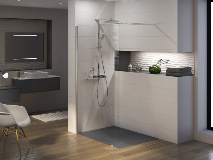 Douche À L'Italienne Avec Receveur Rectangulaire De Douche intérieur Paroi De Douche 60 Cm Avec Rabat
