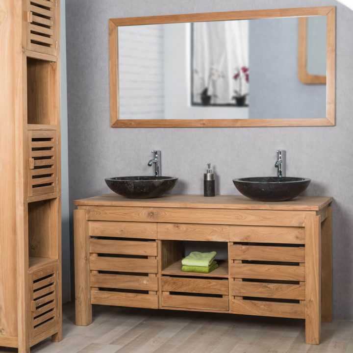 Grand Miroir Rectangle En Teck Massif 145X70 dedans Fabriquer Un Meuble Sous Vasque En Bois