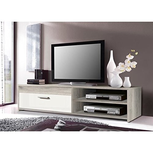 Katso Meuble Tv 120 Cm Chene/Blanc Brillant dedans Meuble Tele Blanc Brillant Katso Meuble Tv 120 Cm Chene/Blanc Brillant dedans Meuble Tele Blanc Brillant