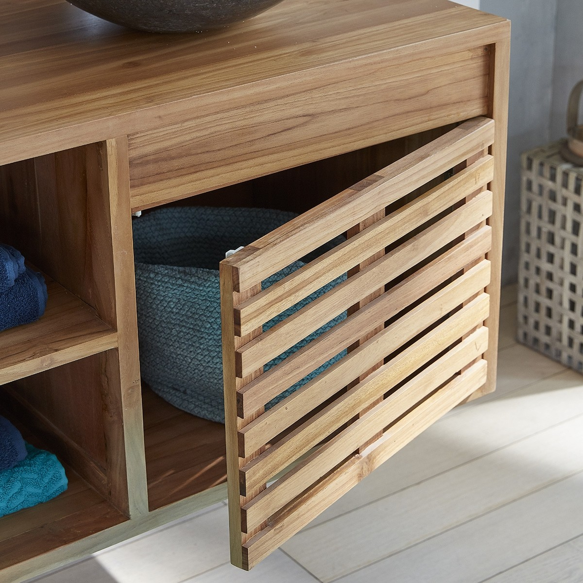 Meuble De Salle De Bain En Bois De Teck Suspendu 160 encequiconcerne