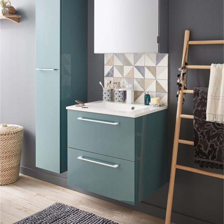 Meuble De Salle De Bains L.60 X H.58 X P.46 Cm, Vert avec Meuble Salle De Bain Palissandre Meuble De Salle De Bains L.60 X H.58 X P.46 Cm, Vert avec Meuble Salle De Bain Palissandre