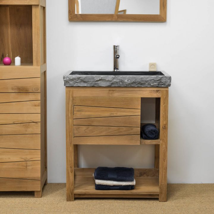 Meuble En Teck Massif Cosy 67Cm + Vasque Noir dedans Meuble Salle De Bain Palissandre Meuble En Teck Massif Cosy 67Cm + Vasque Noir dedans Meuble Salle De Bain Palissandre