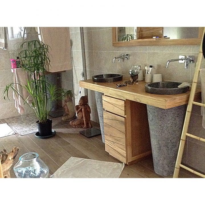 Meuble Salle De Bain 2 Vasques Marbre Timare Réalisé En Teck encequiconcerne Meuble Salle De Bain Palissandre