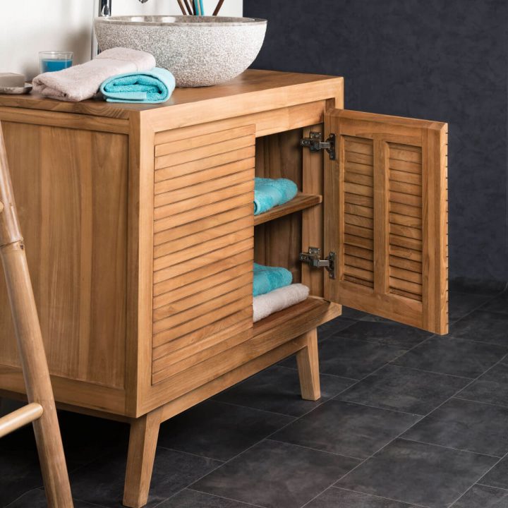 Meuble Sous Vasque (Simple Vasque) En Bois (Teck) Massif pour Meuble Salle De Bain Bois Massif Meuble Sous Vasque (Simple Vasque) En Bois (Teck) Massif pour Meuble Salle De Bain Bois Massif