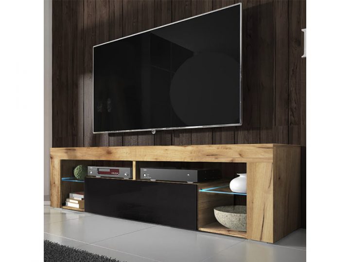 Meuble Tv / Banc Tv – Hugo – 140 Cm – Chêne Lancaster dedans Meuble Tv Avec Enceinte Intégré Conforama