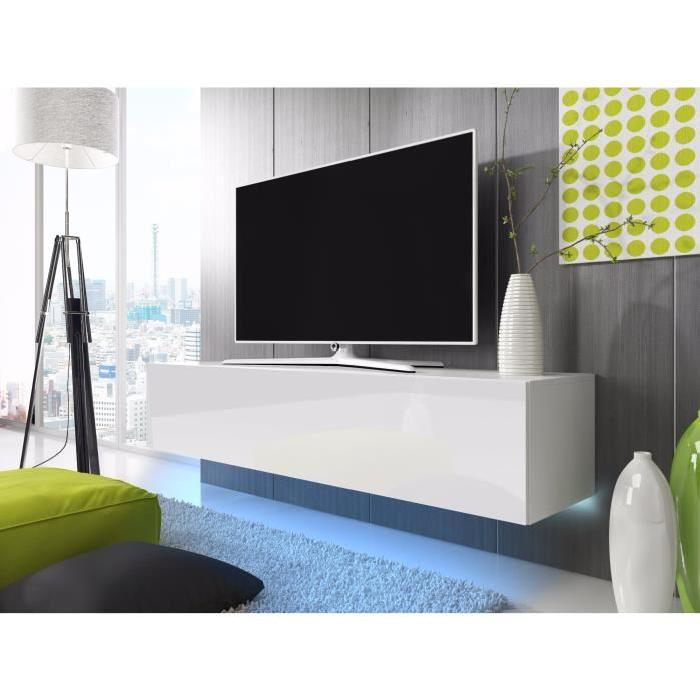 Meuble Tv Blanc Laqué À Suspendre | Idées De Décoration dedans Meuble Tv À Suspendre