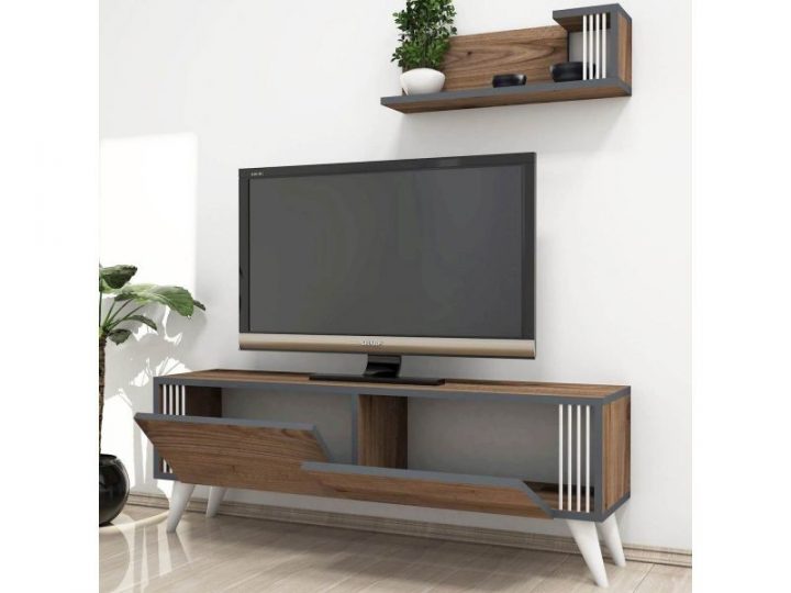 Meuble Tv Design Avec Étagère Nicol – L. 120 X H. 42 Cm avec Meuble Tv Avec Enceinte Intégré Conforama