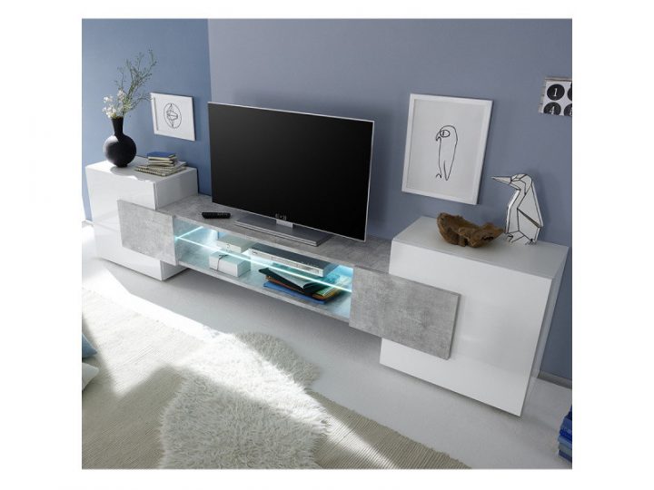 Meuble Tv Design Blanc Laqué Brillant Et Effet Béton Eros concernant Meuble Tv Avec Vitrine Conforama Meuble Tv Design Blanc Laqué Brillant Et Effet Béton Eros concernant Meuble Tv Avec Vitrine Conforama