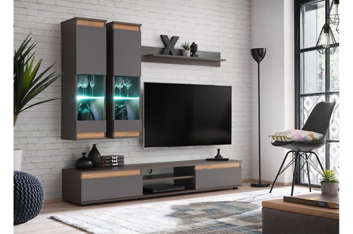 Meuble Tv Et Vitrine Murale – Gris/Bois Pour Salon serapportantà Meuble Salon Mural Meuble Tv Et Vitrine Murale – Gris/Bois Pour Salon serapportantà Meuble Salon Mural