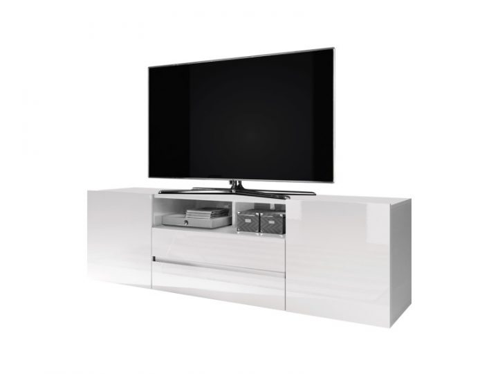 Meuble Tv / Meuble De Salon – Bros – 140 Cm – Blanc Mat dedans Meuble Tv Hauteur 80 Cm Conforama