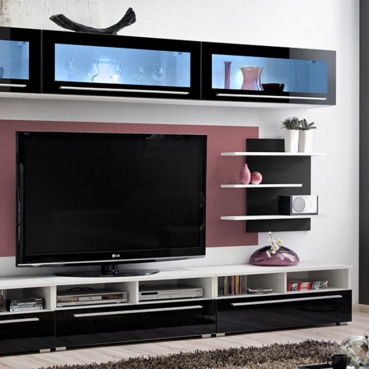 Meuble Tv Mural Design "Crystal" 300Cm Noir & Blanc dedans Meuble Tv 300 Cm Meuble Tv Mural Design "Crystal" 300Cm Noir & Blanc dedans Meuble Tv 300 Cm