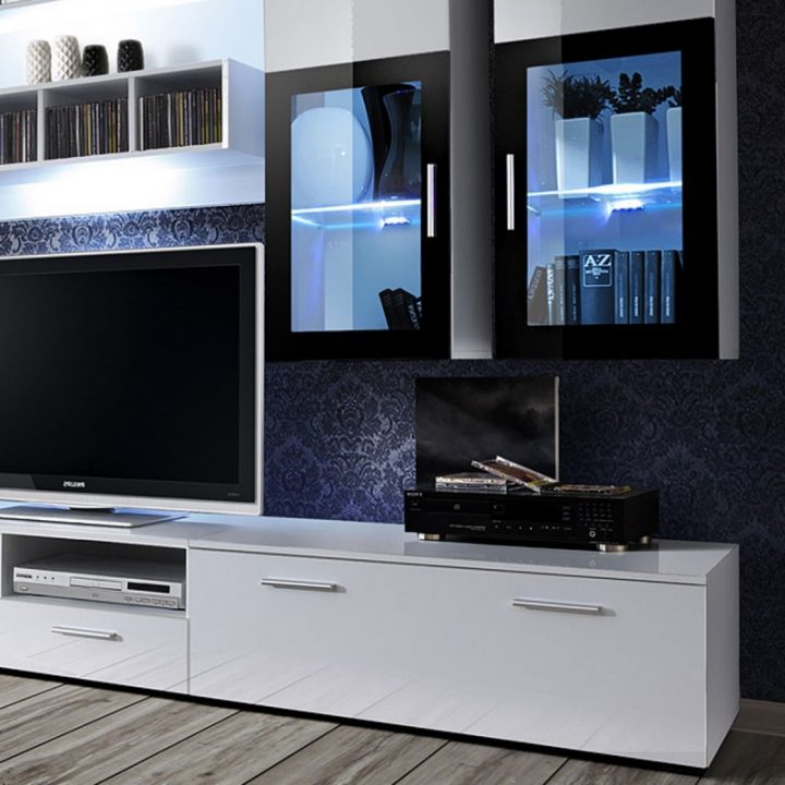 Meuble Tv Mural Design "Lyra" 300Cm Blanc pour Meuble Tv 300 Cm