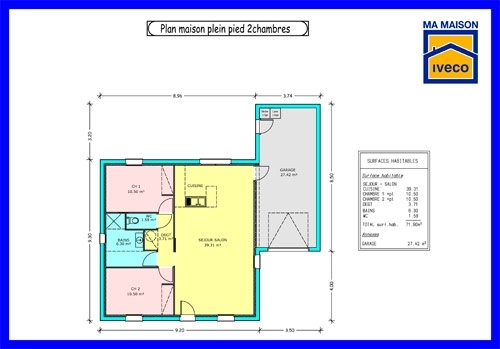 Plan De Maison Plain Pied En L 2 Chambres – Idées De Travaux intérieur Plan Cabanon Gratuit Home Depot