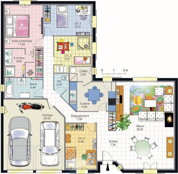 plan maison 4 chambres etage 3d
