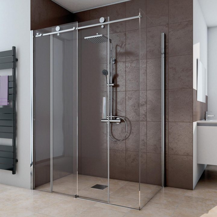 Porte De Douche Coulissante 160 Cm, Transparent, Panorama dedans Colonne De Douche D&#039;Angle Leroy Merlin