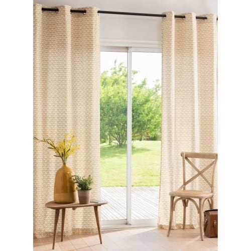 Rideau À Œillets En Coton Jaune Et Écru À L'Unité 110X150 encequiconcerne Rideau Acoustique 7 Couches