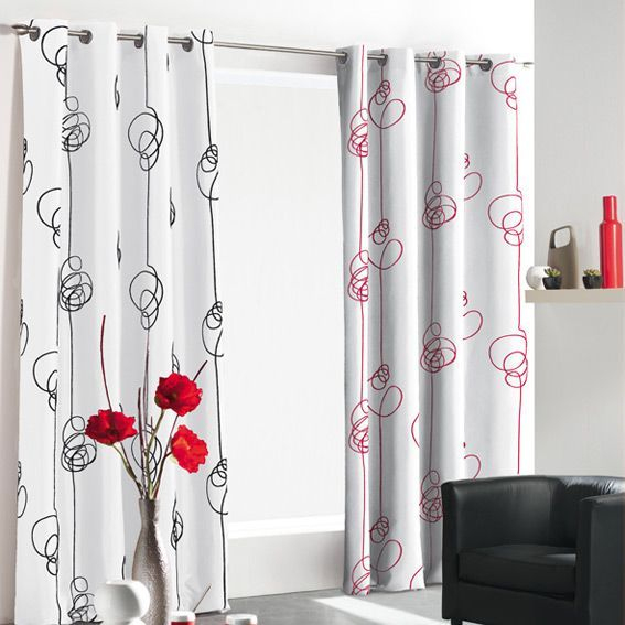 Rideau À Oeillets Looping Blanc Et Rouge – Rideau intérieur Rideau Blanc Et Jaune