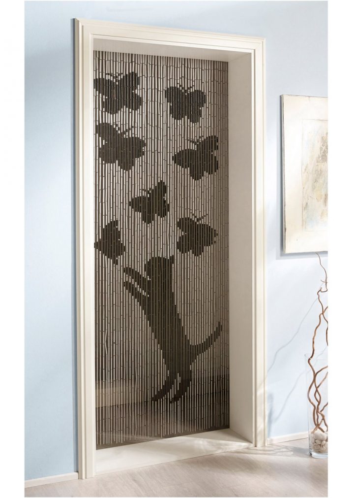 Rideau De Porte En Bambou Chat & Papillon Noir/Blanc – Bpc serapportantà Rideau De Porte Bambou Gifi