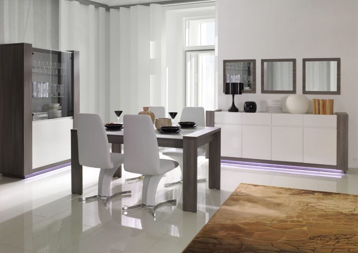 Salle À Manger Complète Moderne Armand Blanc Laqué, Gris tout Salle À Manger Moderne 2019