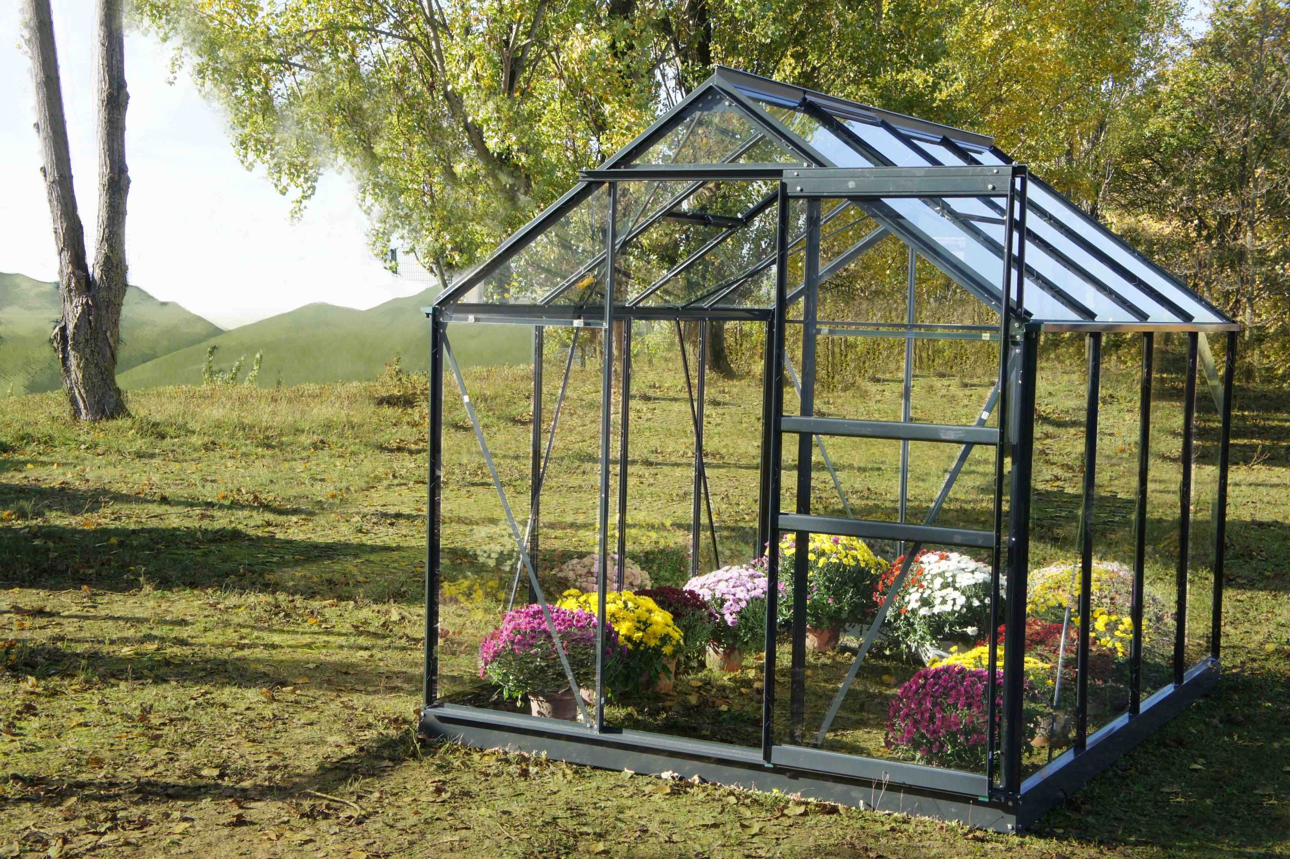 Serre 108 - 7.42 M² En Verre Trempé. Aluminium Laqué Gris concernant Serre De Jardin Bricomarché