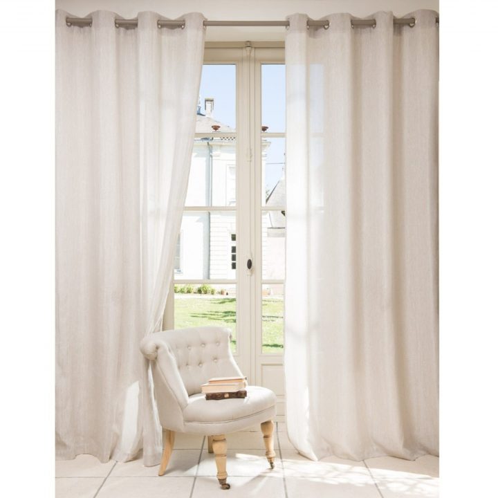 Single Beige Cotton And Linen Eyelet Curtain 140X250 In avec Rideau Bohème Maison Du Monde