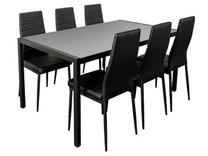 Table À Manger L160 Cm Elsa Noire En Verre Trempé Avec 6 concernant Table À Manger En Verre Conforama