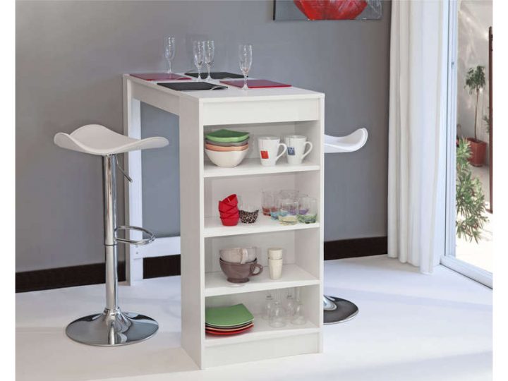 Table Bar 115 X 50 Cm + Rangement Rey Coloris Blanc intérieur Meuble Mini Bar Conforama