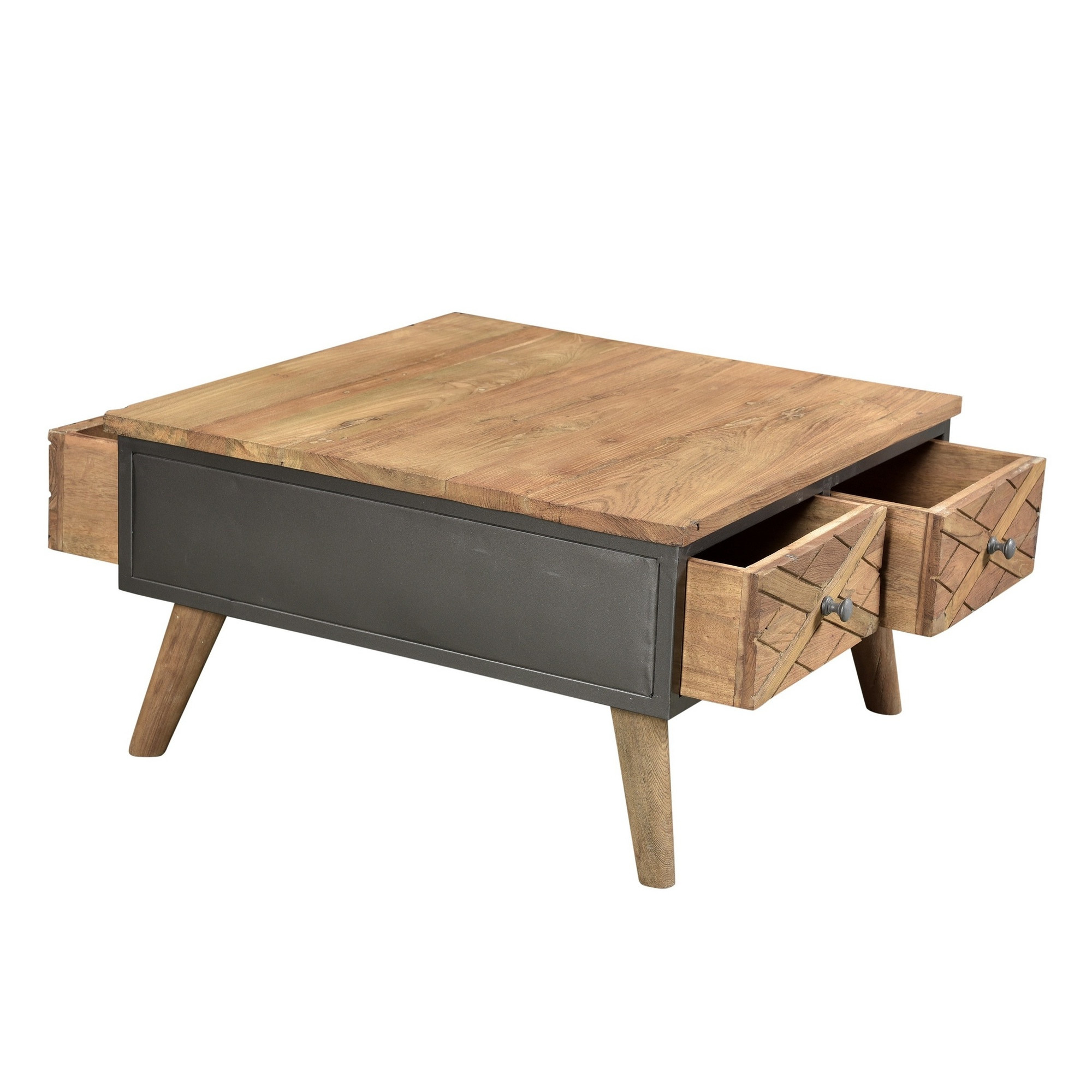 Table Basse Carrée Industrielle 70X70 Cm À 4 Tiroirs En intérieur Table Carrée 140X140 Industrielle