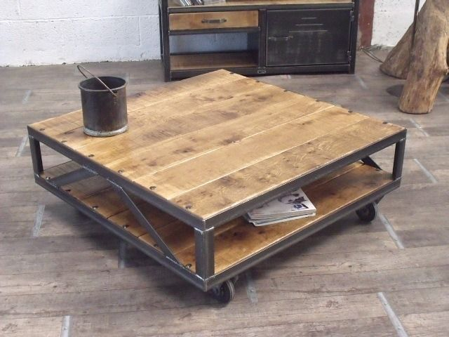 Table Basse Industrielle Carrée Bois Métal Sur Mesure à Table Carrée 140X140 Industrielle Table Basse Industrielle Carrée Bois Métal Sur Mesure à Table Carrée 140X140 Industrielle