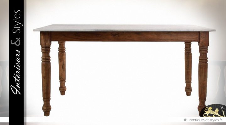 Table De Salle À Manger En Acacia Plateau Marbre tout Table Salle À Manger En Marbre Occasion