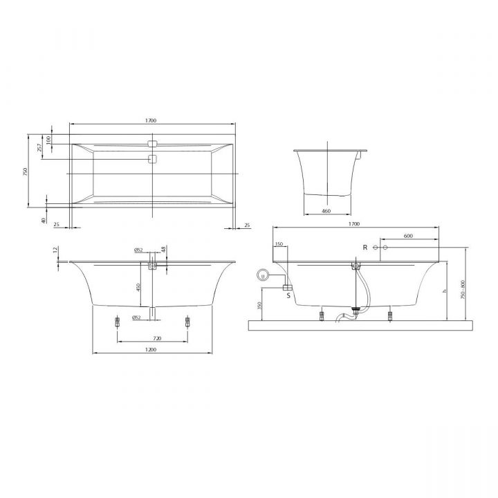 Villeroy Et Boch Squaro Edge 12 Baignoire 170X70 170X75 pour Receveur Douche 190X90 Villeroy Et Boch Squaro Edge 12 Baignoire 170X70 170X75 pour Receveur Douche 190X90