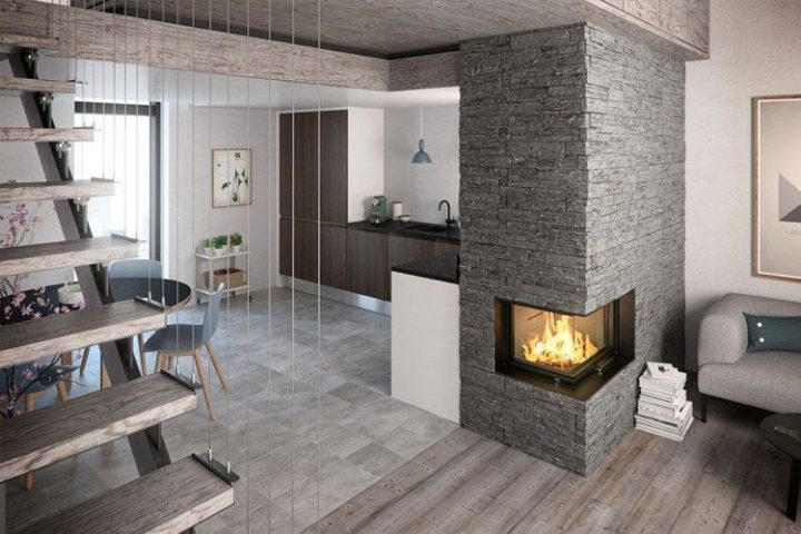 Cheminée Moderne Centrale Ou D’angle Pour Réchauffer L dedans Habillage Cheminée Moderne