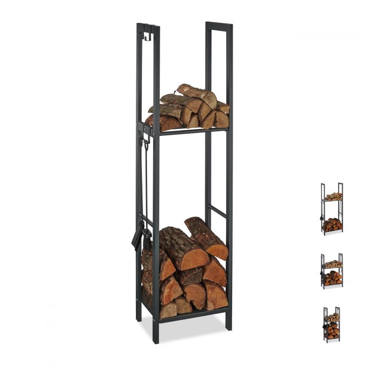 Etagère De Cheminée Étagère À Bûches Bois Acier Panier à Porte Buche Cheminée