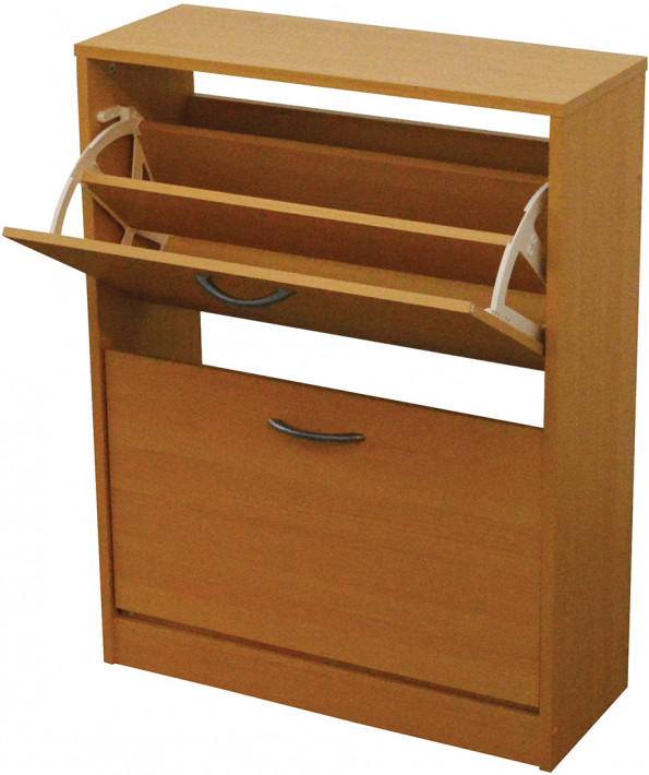 meuble à chaussures gris 2 portes blanches avec étagère