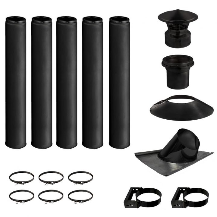 Kit Conduit De Cheminée Noir 5 M Tuyaux Inox Isolés Ø130-200Mm dedans Creer Conduit Cheminée
