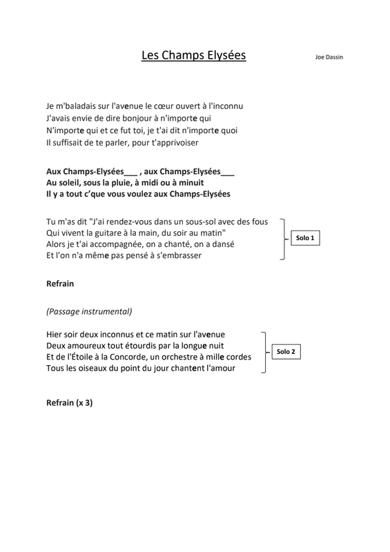 Option Chorale Du Collège à Les Choristes Paroles Vois Sur Ton Chemin
