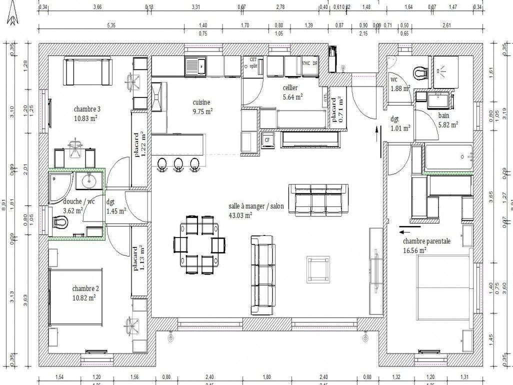 plan maison 120m2 4 chambres