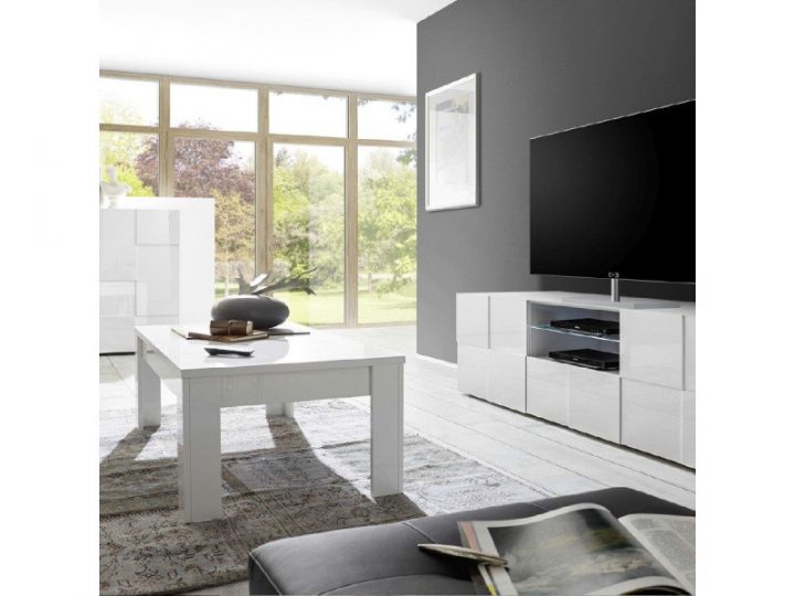 meuble tv blanc laqué conforama