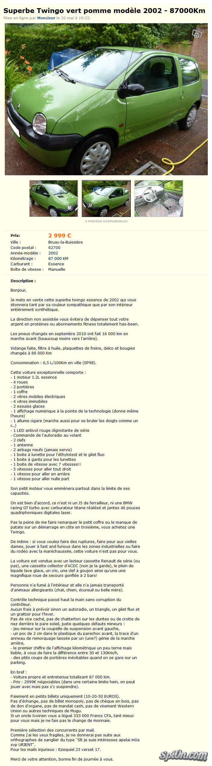 Annonce Drôle Sur Le Bon Coin Pour Une Twingo avec Le Bon Coin 87