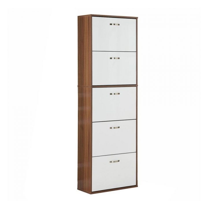Armoire À Chaussures Meuble À Chaussures Design Contemporain 5 Portes  Abattantes Bicolore Blanc Marron Foncé Imitation Bois tout Armoire Plastique Extérieur Gifi