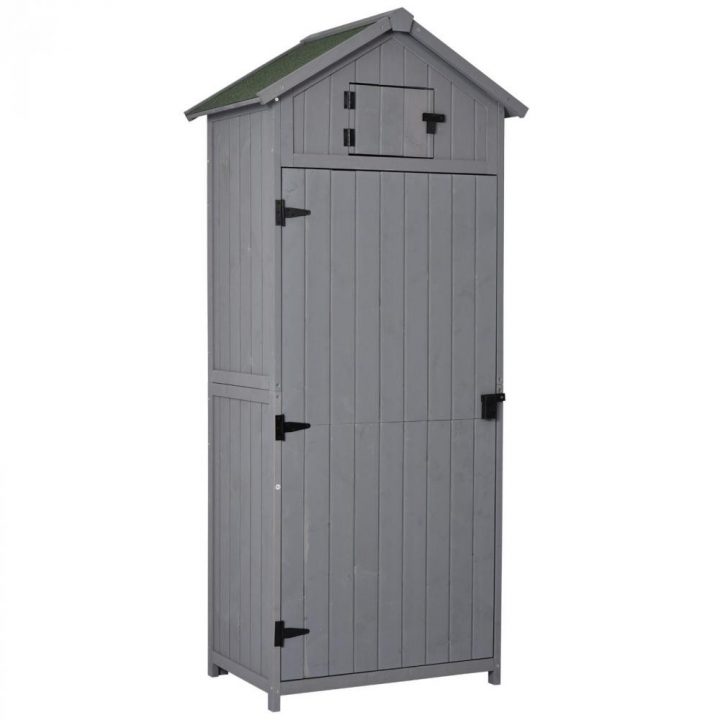 Armoire Abri De Jardin Remise Pour Outils 3 Étagères 2 Porte Loquets Toit  Pente Bitumé 77L X 54L X 179H Cm Pin Massif Traité Gris dedans Armoire Extérieur Balcon Gifi