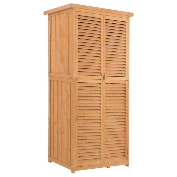Armoire De Jardin Abri Jardin Remise Pour Outils Sur Pied Dim. 87L X 47L X  160H Cm 2 Étagères Portes Persienne Toit Bitumé Étanche Bois Massif Pin tout Armoire Extérieur Balcon Gifi