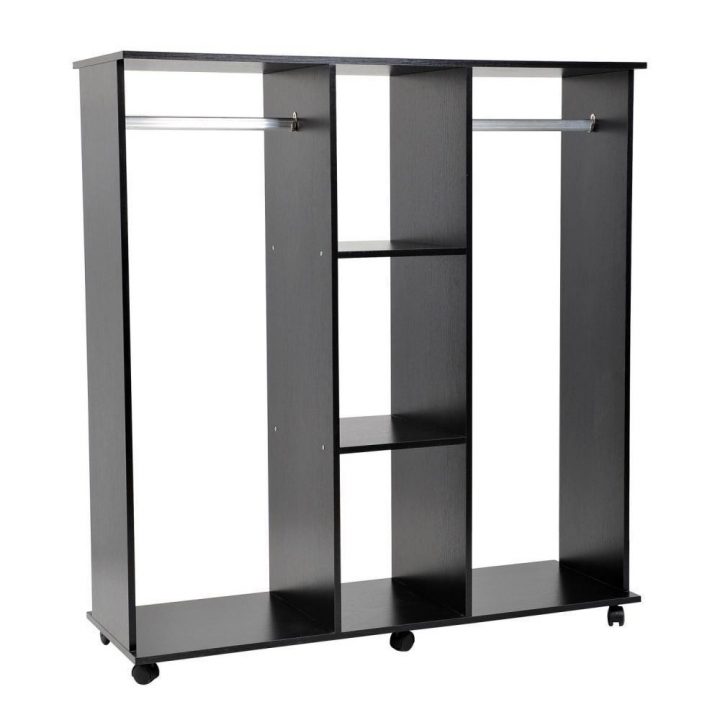 Armoire Penderie Meuble De Rangement En Panneau De Particule Mobile Avec 6 Roulettes Sans Porte 120X40X128Cm Noir tout Armoire Tissu Gifi Armoire Penderie Meuble De Rangement En Panneau De Particule Mobile Avec 6 Roulettes Sans Porte 120X40X128Cm Noir tout Armoire Tissu Gifi