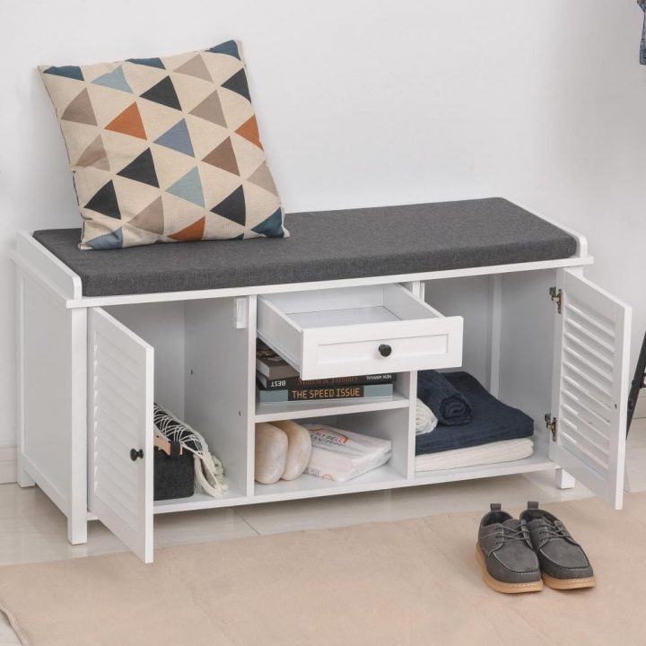 Banc De Rangement Avec Coussin Rembourré Meuble Chaussures Banc À Chaussures Multi-Rangement Blanc Gris destiné Range Chaussures Tissu Gifi Banc De Rangement Avec Coussin Rembourré Meuble Chaussures Banc À Chaussures Multi-Rangement Blanc Gris destiné Range Chaussures Tissu Gifi