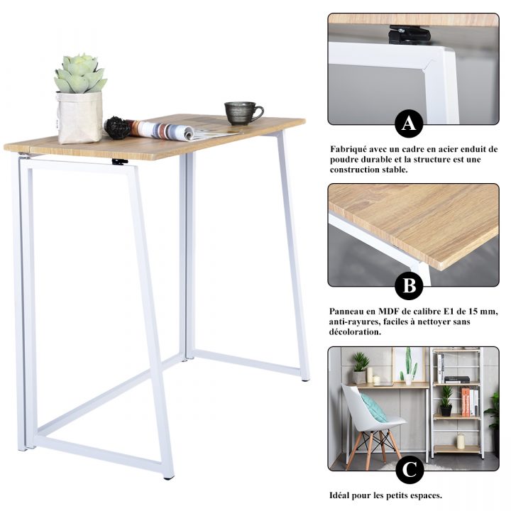 Bureau Pliant Chêne Bois Métal pour Table Bois Métal Conforama