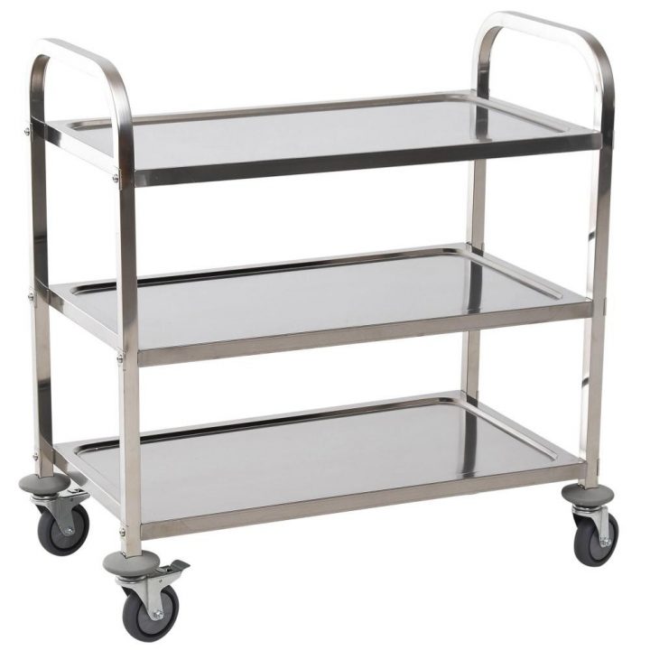 Chariot De Service Desserte De Cuisine À Roulettes 3 Étagères 85L X 45L X  90H Cm Acier Inox. Chromé tout Étagère De Douche Télescopique Gifi