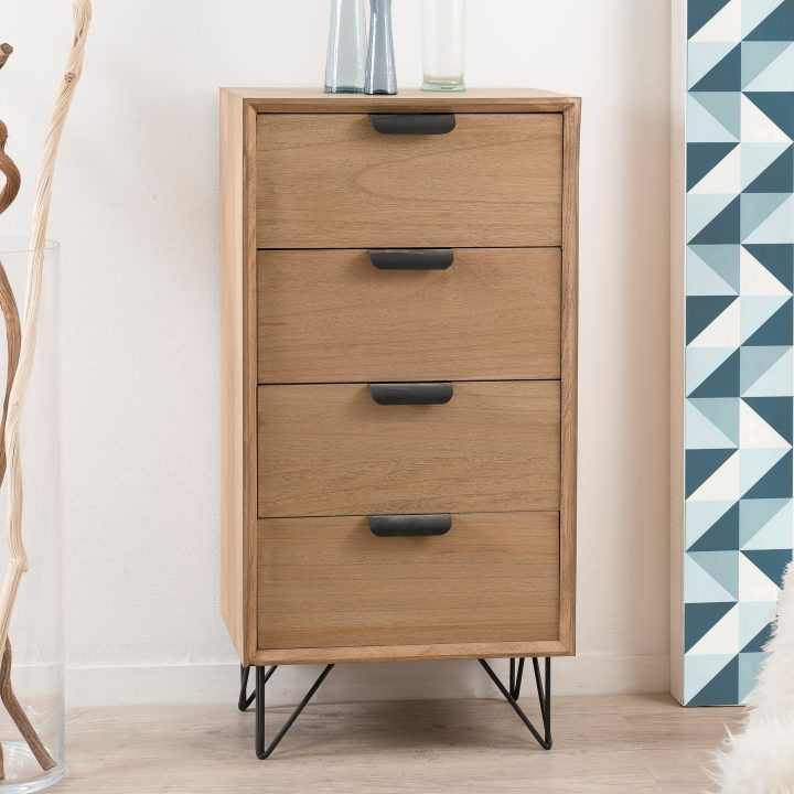 Chiffonnier Bois 4 Tiroirs Style Rétro pour Meuble 20 Cm De Profondeur