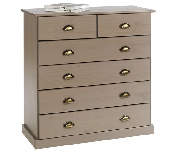 Commode Paris En Pin Massif, 6 Tiroirs, Lasuré Taupe serapportantà Cheminée Électrique But