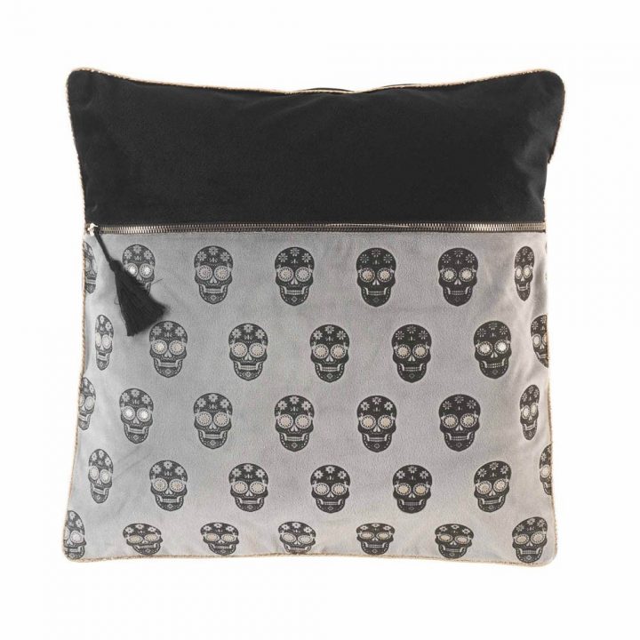 Coussin Déhoussable Passepoil Motif Tête De Mort Gris Noir à Tête De Lit Coussin Suspendu Gifi